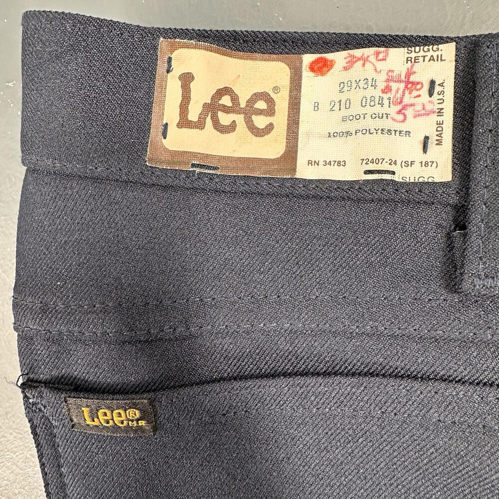 VTG Lee Pants Slacks Mens 28x34 Deep Navy Blue Comfort Stretch Bootcut 70's NWT - Picture 2 of 9